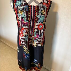 Johnny Was Multicolor Embroidered Silk Dress